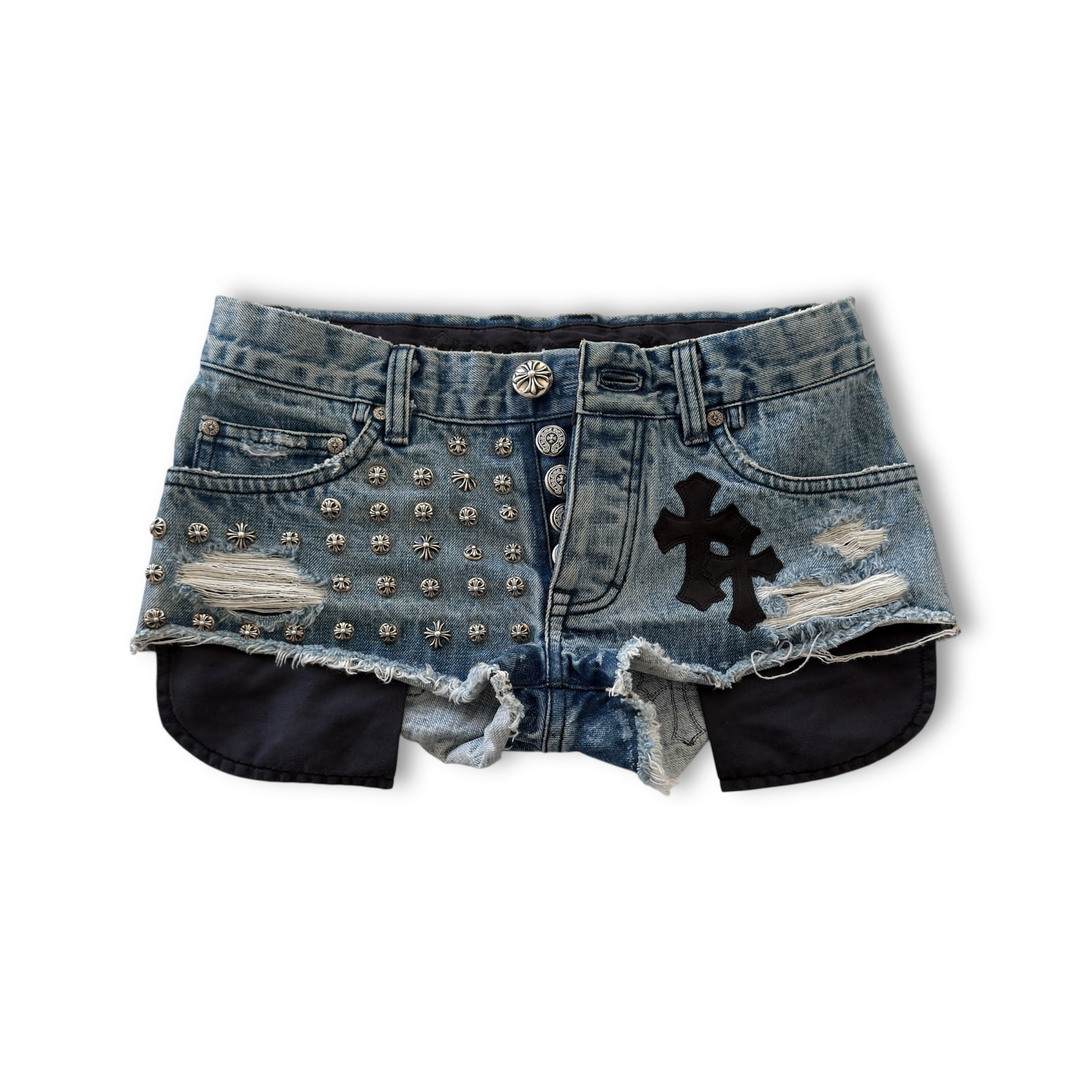 Chrome Hearts Cross Studded Leather Cross Patch Shorts
